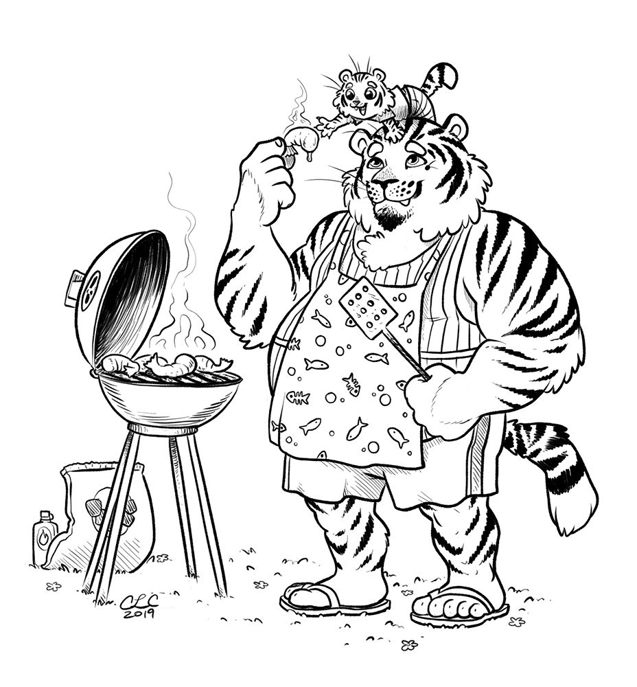 husky tiger and kitten bbq inktober 2019 day 6.jpg