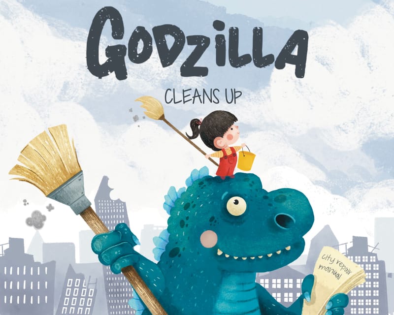Catherine Jackman Godzilla Cleans Up.jpg